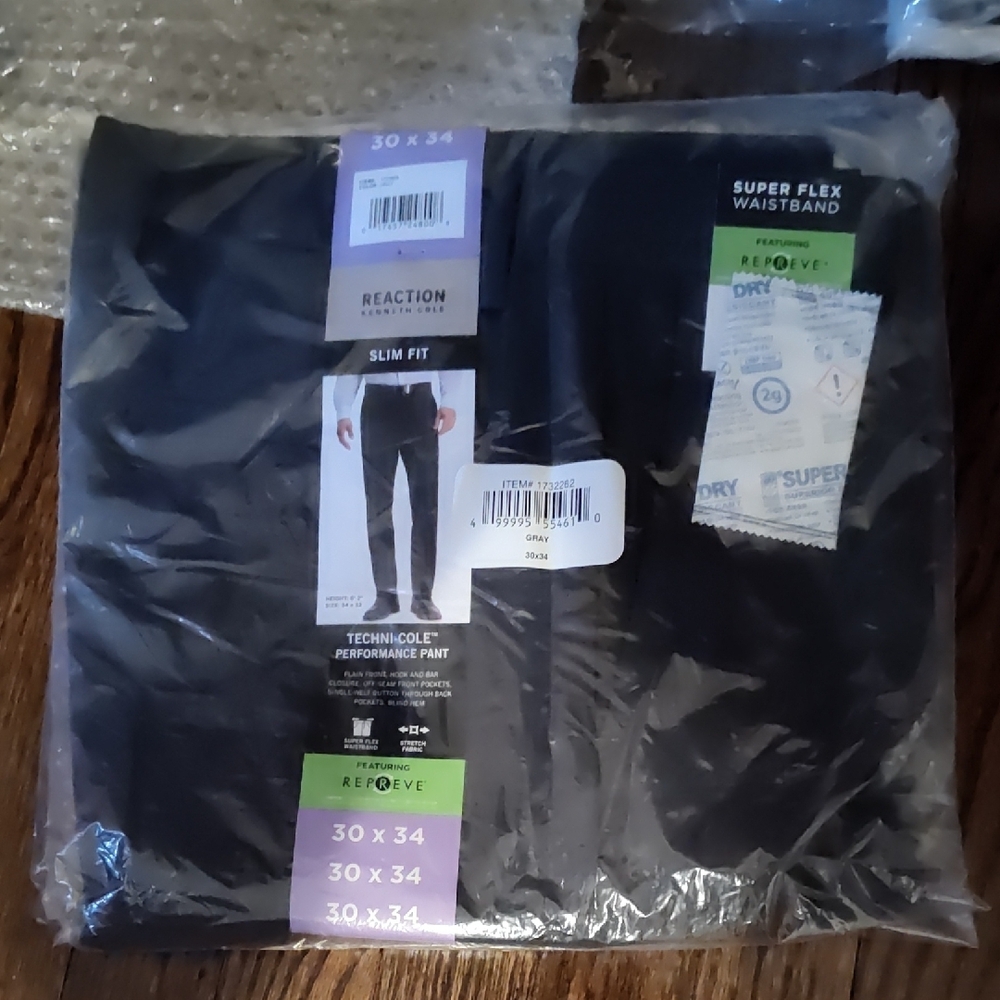 New! Kenneth Cole Reaction Men Boys Gray Color Slim Fit Pants Size 30 X 34 NWT!!